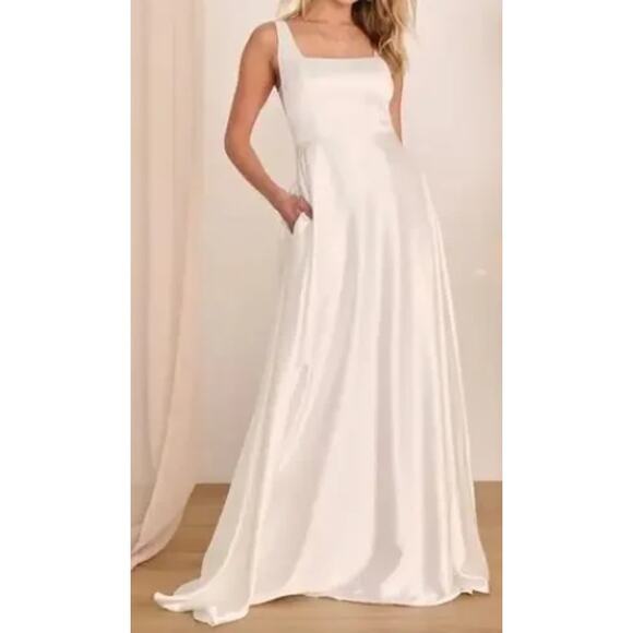 LULU'S S white ivory endless radiance satin wedding bridal maxi dress NEW B61 - Picture 1 of 10